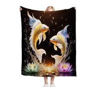 Fotmung Throw Flanella Calda Pesciolino Rosso E Ninfea 3D, 150x200 cm per il Letto Matrimoniale, Accessorio Eleganza per il Salotto, Lavabile in Lavatrice e Duratura nel Tempo, Respirante-A384