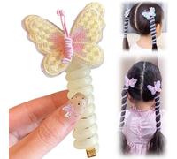 FOTN Elastici per capelli colorati con farfalla e filo telefonico per bambini, accessori per coda di cavallo, elastici per capelli a spirale, elastici per capelli, elastici per capelli (E, 5 pezzi)