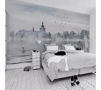 Foto 3D Architettura europea cigno nebbia lago carta da parati adatta per camera da letto soggiorno pittura murale decorazione della casa