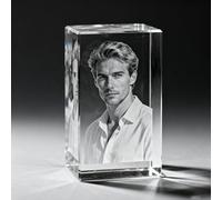 Foto 3D in Cristallo Personalizzata - Incisione Laser 3D con la Tua Immagine | Ritratto 3D di Persona o Animale | Regalo per Compleanno, Matrimonio o Natale, 12x10x7cm (Rettangolo-A, 10x8x6cm)