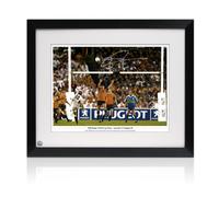 Foto autografata da Jonny Wilkinson: il drop-kick (con testo). Incorniciato