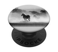 Foto di cavalli al galoppo in bianco e nero PopSockets PopGrip Adesivo