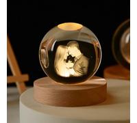 Foto di cristallo personalizzato,lampada a sfera di cristallo luminosa, creative lighting sfera,lampada da notte con base in legno (luz blanca,6cm)