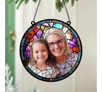 Foto di famiglia personalizzata Finestra di vetro macchiato Appeso Suncatcher Foto personalizzata Acchiappasole acrilico per parete finestra Specchio retrovisore auto Coppia Famiglia Appeso Ornamento