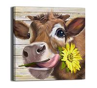 Foto di Mucca in Stile Rustico con Girasole, Decorazione da Parete per Bagno, Camera da Letto, Ufficio, Cucina e Soggiorno - Pronta
