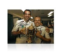 Foto di rugby autografata da Jonny Wilkinson e Martin Johnson