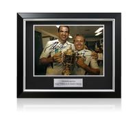 Foto di rugby autografata da Jonny Wilkinson e Martin Johnson. Cornice deluxe