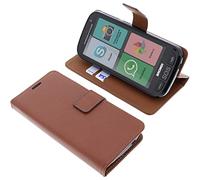 foto-kontor Custodia a Libro Compatibile con Brondi Amico Smartphone + Cover di Colore Marrone