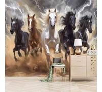 Foto Murale 3d Carta Da Parati Autoadesiva Murale 150x105 cm Cinque Cavalli Al Galoppo - Non Tessuto - Stile Realismo Dinamico Rimovibile senza Segni - Per Camera da Letto e Soggiorno