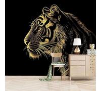 Foto Murale 3d Carta Da Parati Autoadesiva Murale 150x105 cm Le Linee Dorate Delineano La Tigre - Non Tessuto - Animale Rimovibile senza Segni - Per Camera da Letto e Soggiorno
