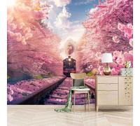 Foto Murale 3d Carta Da Parati Autoadesiva Murale 150x105 cm Sakura Train - Non Tessuto - Bellissimo Scenario Rimovibile senza Segni - Per Camera da Letto e Soggiorno