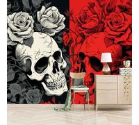 Foto Murale 3d Carta Da Parati Autoadesiva Murale 150x105 cm Teschio Bianco Rosso - Non Tessuto - Stile Artistico Gotico Rimovibile senza Segni - Per Camera da Letto e Soggiorno