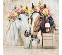 Foto Murale 3d Carta Da Parati Autoadesiva Murale 150x105 cm Un Cavallo Che Indossa Una Corona - Non Tessuto - Animale Rimovibile senza Segni - Per Camera da Letto e Soggiorno