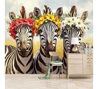 Foto Murale 3d Carta Da Parati Autoadesiva Murale 150x105 cm Zebra Che Indossa Una Corona - Non Tessuto - Stile Carino E Umoristico Rimovibile senza Segni - Per Camera da Letto e Soggiorno