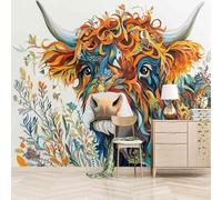 Foto Murale 3d Carta Da Parati Autoadesiva Murale 200x140 cm Dipingere A Colori La Mucca - Non Tessuto - Animale Rimovibile senza Segni - Per Camera da Letto e Soggiorno