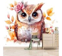 Foto Murale 3d Carta Da Parati Autoadesiva Murale 200x140 cm Gufo D'autunno - Non Tessuto - Animali Dei Cartoni Animati Rimovibile senza Segni - Per Camera da Letto e Soggiorno