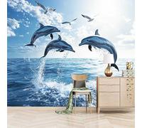Foto Murale 3d Carta Da Parati Autoadesiva Murale 200x140 cm Oceano Dei Delfini - Non Tessuto - Animale Rimovibile senza Segni - Per Camera da Letto e Soggiorno