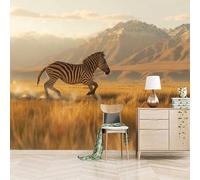 Foto Murale 3d Carta Da Parati Autoadesiva Murale 200x140 cm Zebre Che Corrono Sulla Prateria - Non Tessuto - La Magnificenza Della Natura Rimovibile senza Segni - Per Camera da Letto e Soggiorno
