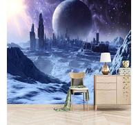 Foto Murale 3d Carta Da Parati Autoadesiva Murale 250x175 cm Pianeta Di Ghiaccio E Neve Della Civiltà Cosmica-Non Tessuto-Stile Futuristico Fantascientifico Rimovibile senza Segni-Per Camera