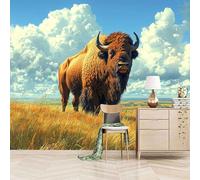 Foto Murale 3d Carta Da Parati Autoadesiva Murale 250x175 cm Yak Delle Praterie Di Nuvola bianca - Non Tessuto - Arredamento Per La Casa Rimovibile senza Segni - Per Camera da Letto e Soggiorno
