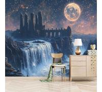 Foto Murale 3d Carta Da Parati Autoadesiva Murale 300x210 cm Castello Antico Della Luna - Non Tessuto - Cascata Del Cielo Stellato Rimovibile senza Segni - Per Camera da Letto e Soggiorno