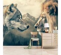 Foto Murale 3d Carta Da Parati Autoadesiva Murale 300x210 cm Fiume Di Montagna Del Leone Del Lupo Selvaggio - Non Tessuto - Animali E Bestie Rimovibile senza Segni - Per Camera da Letto e Soggiorno