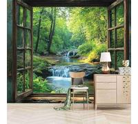 Foto Murale 3d Carta Da Parati Autoadesiva Murale 300x210 cm Ruscello Della Foresta Fuori Dalla Finestra - Non Tessuto - Stile Fresco E Naturale Rimovibile senza Segni - Per Camera da Letto
