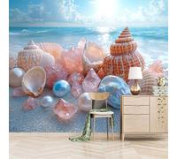 Foto Murale 3d Carta Da Parati Autoadesiva Murale 300x210 cm Spiaggia Di Shell Pearl - Non Tessuto - Tesori Di Mare Rimovibile senza Segni - Per Camera da Letto e Soggiorno