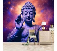 Foto Murale 3d Carta Da Parati Autoadesiva Murale 300x210 cm Statua Del Buddha Nebulosa Colorata - Non Tessuto - Stile Mitologico Misterioso Rimovibile senza Segni - Per Camera da Letto e Soggiorno