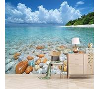 Foto Murale 3d Carta Da Parati Autoadesiva Murale 300x256 cm Ciottoli Da Spiaggia - Non Tessuto - Paesaggio Di Spiaggia Tropicale Rimovibile senza Segni - Per Camera da Letto e Soggiorno
