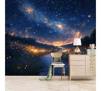 Foto Murale 3d Carta Da Parati Autoadesiva Murale 300x256 cm Lucciole Che Brillano Nel Cielo Stellato Della Galassia - Non Tessuto - Scenario Naturale Rimovibile senza Segni - Per Camera da Letto