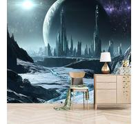 Foto Murale 3d Carta Da Parati Autoadesiva Murale 300x256 cm Pianeta Della Civiltà Cosmica - Non Tessuto - Stile Futuristico Fantascientifico Rimovibile senza Segni - Per Camera da Letto e Soggiorno