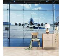 Foto Murale 3d Carta Da Parati Autoadesiva Murale 366x256 cm Aeroporto Con Cielo Azzurro E Nuvole Bianche - Non Tessuto - Paesaggio Urbano Rimovibile senza Segni - Per Camera da Letto e Soggiorno