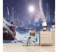 Foto Murale 3d Carta Da Parati Autoadesiva Murale 366x256 cm Città Della Civiltà Cosmica - Non Tessuto - Stile Futuristico Fantascientifico Rimovibile senza Segni - Per Camera da Letto e Soggiorno