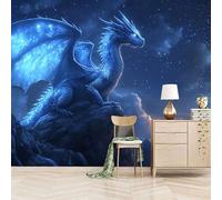 Foto Murale 3d Carta Da Parati Autoadesiva Murale 366x256 cm Drago Blu - Non Tessuto - Animali Misteriosi Fantasy Rimovibile senza Segni - Per Camera da Letto e Soggiorno