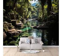 Foto Murale 3d Carta Da Parati Autoadesiva Murale 366x256 cm Fiume Tranquillo Nella Giungla - Non Tessuto - Scenario Naturale Rimovibile senza Segni - Per Camera da Letto e Soggiorno
