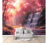Foto Murale 3d Carta Da Parati Autoadesiva Murale 366x256 cm Foresta Dei Sogni, Cascata Rosa - Non Tessuto - Romantico E Tranquillo Rimovibile senza Segni - Per Camera da Letto e Soggiorno
