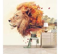 Foto Murale 3d Carta Da Parati Autoadesiva Murale 366x256 cm Il Paesaggio Autunnale Delinea Un Leone - Non Tessuto - Pittura Naturalistica Rimovibile senza Segni - Per Camera da Letto e Soggiorno