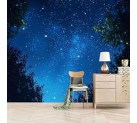 Foto Murale 3d Carta Da Parati Autoadesiva Murale 366x256 cm Notte Stellata Tra Le Cime Degli Alberi-Non Tessuto-Stile Cielo Stellato Da Sogno Rimovibile senza Segni-Per Camera da Letto e Soggiorno
