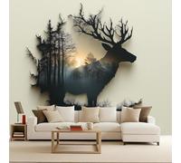 Foto Murale 3d Carta Da Parati Autoadesiva Murale 366x256 cm Silhouette Di Cervo Nella Foresta - Non Tessuto - Cameretta Da Sogno Per Bambini Rimovibile senza Segni - Per Camera da Letto e Soggiorno