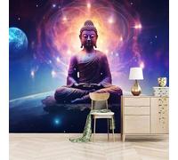 Foto Murale 3d Carta Da Parati Autoadesiva Murale 366x256 cm Statua Del Buddha Seduta Sul Pianeta - Non Tessuto - Stile Cosmico Misterioso Rimovibile senza Segni - Per Camera da Letto e Soggiorno