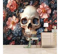 Foto Murale 3d Carta Da Parati Autoadesiva Murale 366x256 cm Teschio E Fiori - Non Tessuto - Vita E Morte Rimovibile senza Segni - Per Camera da Letto e Soggiorno