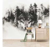 Foto Murale 3d Carta Da Parati Autoadesiva Murale 366x256 cm Testa Di Lupo Nella Sagoma Della Foresta - Non Tessuto - Pittura Creativa Rimovibile senza Segni - Per Camera da Letto e Soggiorno