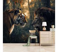 Foto Murale 3d Carta Da Parati Autoadesiva Murale 366x256 cm Tigre Della Foresta Leone - Non Tessuto - Animali E Bestie Rimovibile senza Segni - Per Camera da Letto e Soggiorno