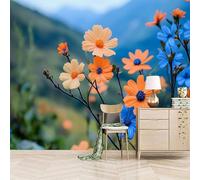 Foto Murale 3d Carta Da Parati Autoadesiva Murale 400x280 cm Fiori Selvatici Che Sbocciano In Montagna - Non Tessuto - Scenario Naturale Rimovibile senza Segni - Per Camera da Letto e Soggiorno