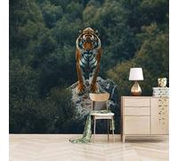 Foto Murale 3d Carta Da Parati Autoadesiva Murale 400x280 cm La Potente Tigre Nella Foresta - Non Tessuto - Animale Rimovibile senza Segni - Per Camera da Letto e Soggiorno
