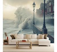 Foto Murale 3d Carta Da Parati Autoadesiva Murale 400x280 cm Le Onde Si Infrangono Contro La Città - Non Tessuto - Viste Sulla Città Rimovibile senza Segni - Per Camera da Letto e Soggiorno