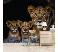 Foto Murale 3d Carta Da Parati Autoadesiva Murale 400x280 cm Leonessa E Cuccioli - Non Tessuto - Animale Rimovibile senza Segni - Per Camera da Letto e Soggiorno