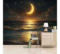 Foto Murale 3d Carta Da Parati Autoadesiva Murale 400x280 cm Onde Che Lambiscono La Spiaggia - Non Tessuto - Vista Notturna Da Sogno Sul Mare Rimovibile senza Segni - Per Camera da Letto e Soggiorno