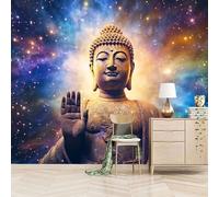 Foto Murale 3d Carta Da Parati Autoadesiva Murale 400x280 cm Sogno Della Nebulosa Della Statua Del Buddha-Non Tessuto-Stile Cosmico Misterioso Rimovibile senza Segni-Per Camera da Letto e Soggiorno